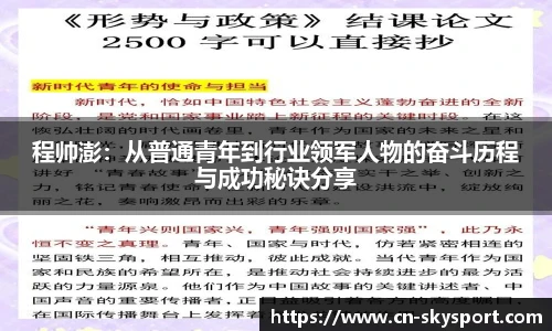 程帅澎：从普通青年到行业领军人物的奋斗历程与成功秘诀分享